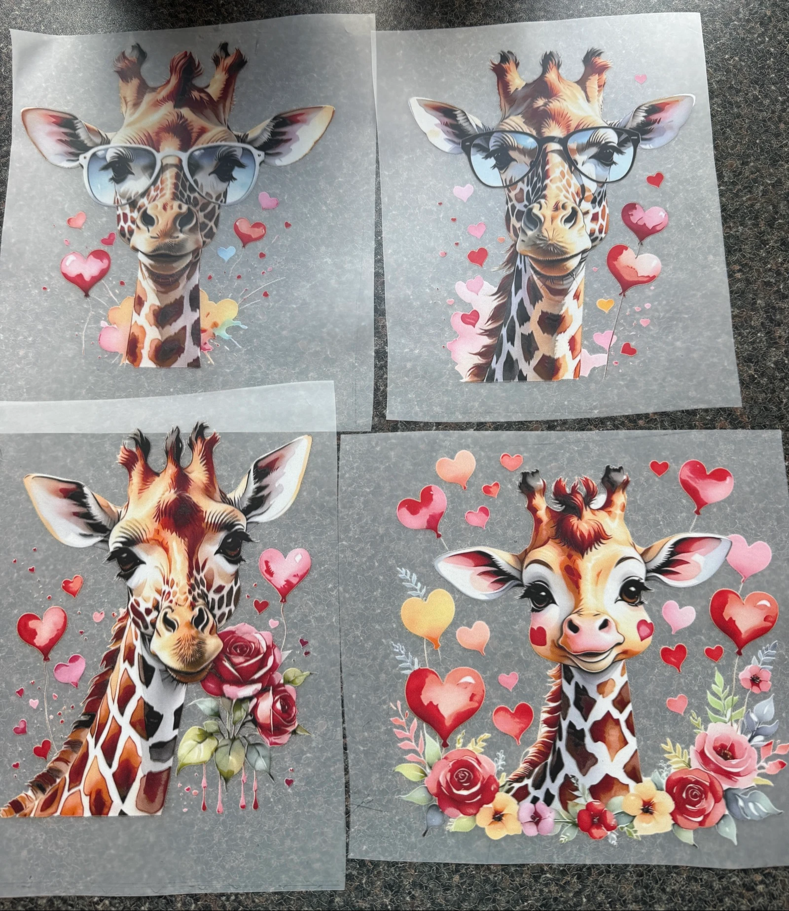 DTF Transfer Giraffe met Hartjes en Bloemen - Per Stuk